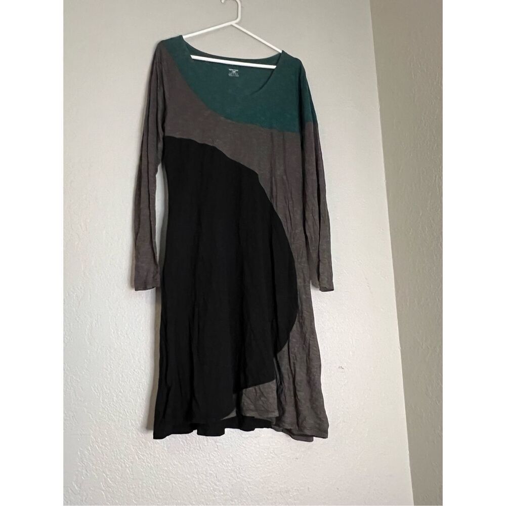 Horny Toad Womens Cotton Dress Size L Green Black Long Sleeve